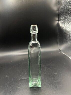 Vintage Green Glass Apothecary Bottle 8” Rectangular Rounded top Bud vase Retro
